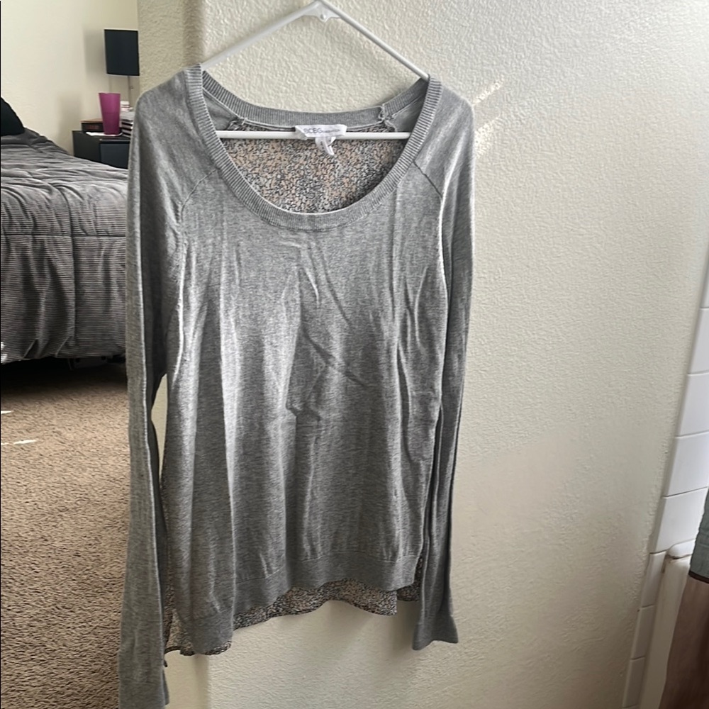 BCBGeneration Gray Fitted Long Sleeve Blouse